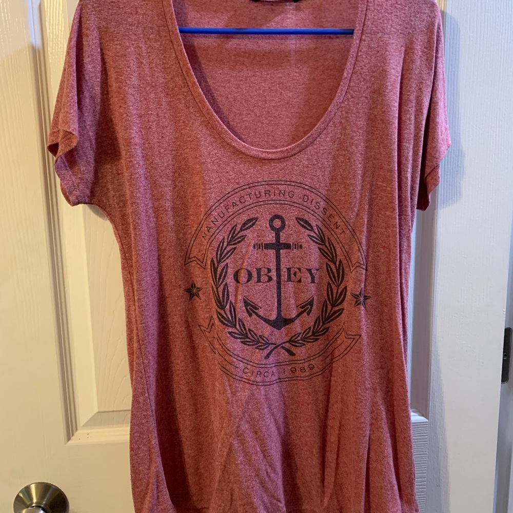 OBEY Soft Red Scoop Neck T-shirt